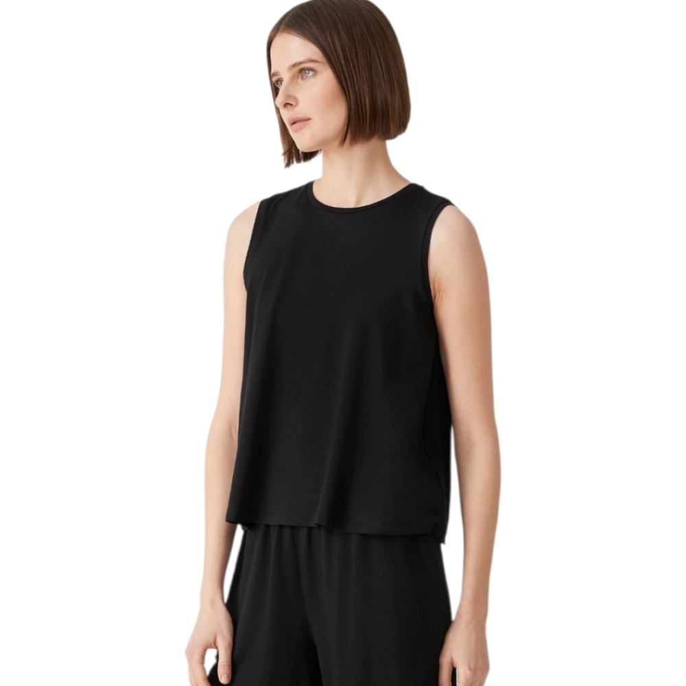 EILEEN FISHER BLACK SLEEVELESS, VISCOSE, SILKY TOP SIZE XL EUC